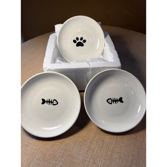 Cat Kitten Pet Food Water Feeding Bowls w/ Rubber Bottoms--Set of 3--Brand New - Picture 5 of 10
